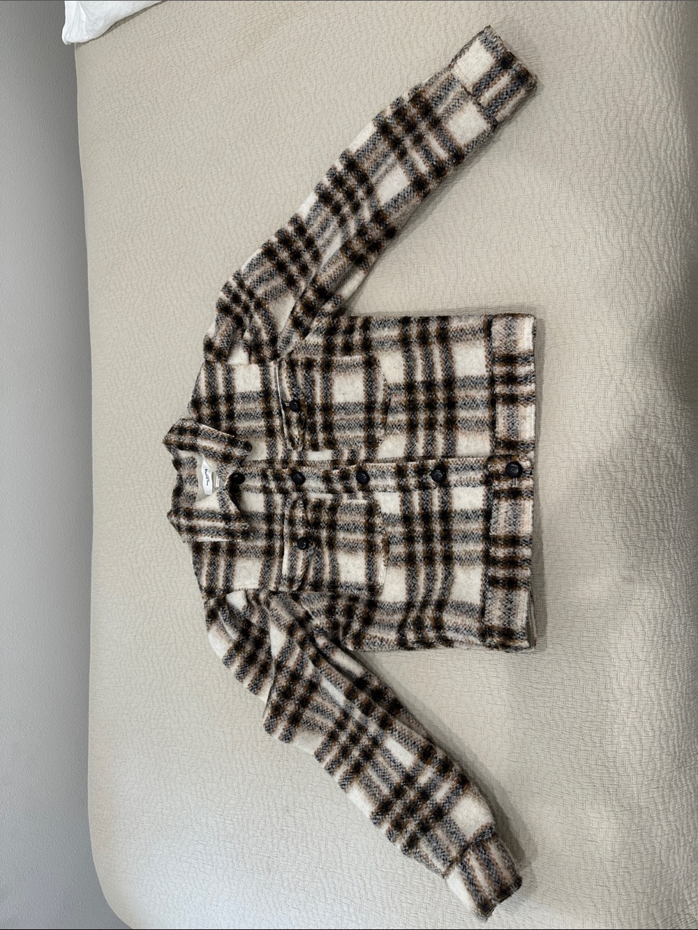 Isabel Marant Étoile Cream, Brown & Black Plaid Wool Shirt Jacket